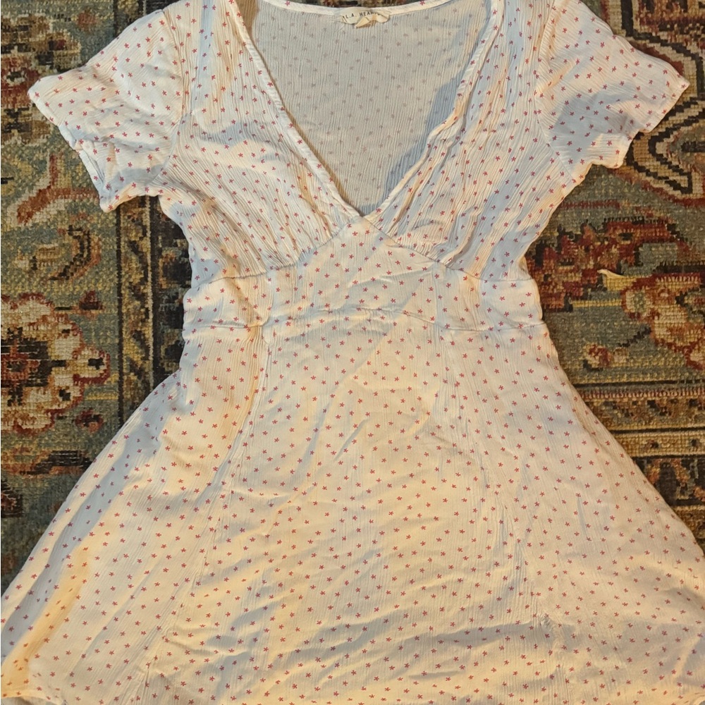 La Hearts Cream Midi Dress with Red Dots